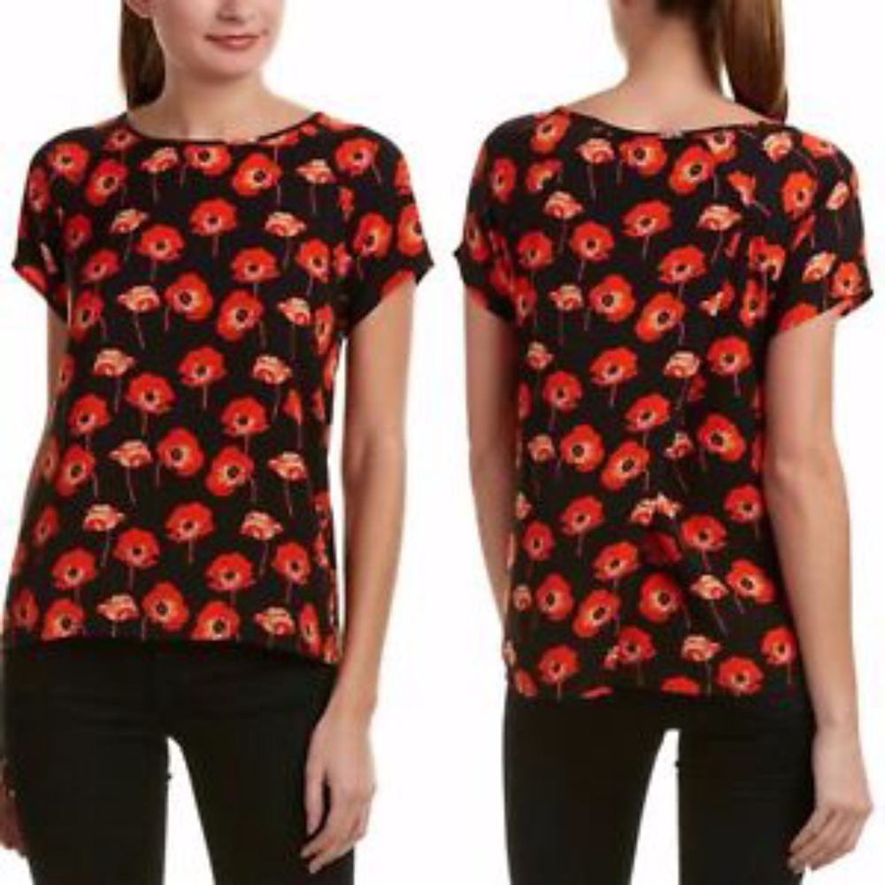 Cabi Flanders Split-Back Poppies Blouse